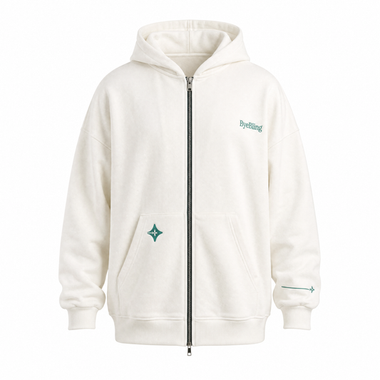 Bye Bling Off-White Unisex Oversized Hoodie — Melton French Terry 370 GSM